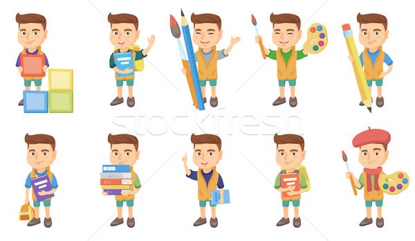 Little caucasian boy vector illustrations set. Stock photo © RAStudio