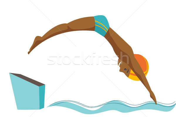 Caucasian man jumping in the swimming pool. Stock photo © RAStudio