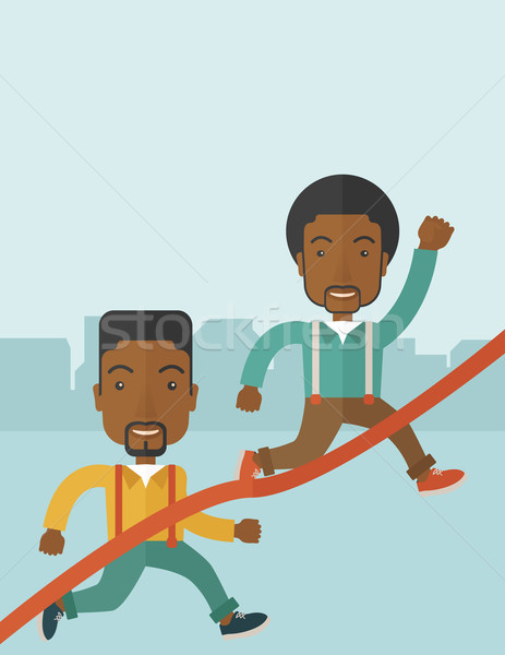 Two african guy running to finish line. Stock photo © RAStudio