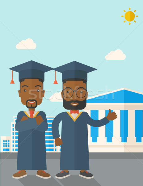 Two black men wearing graduation cap. Stock photo © RAStudio