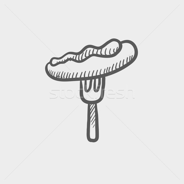 Hotdog vork schets icon web mobiele Stockfoto © RAStudio