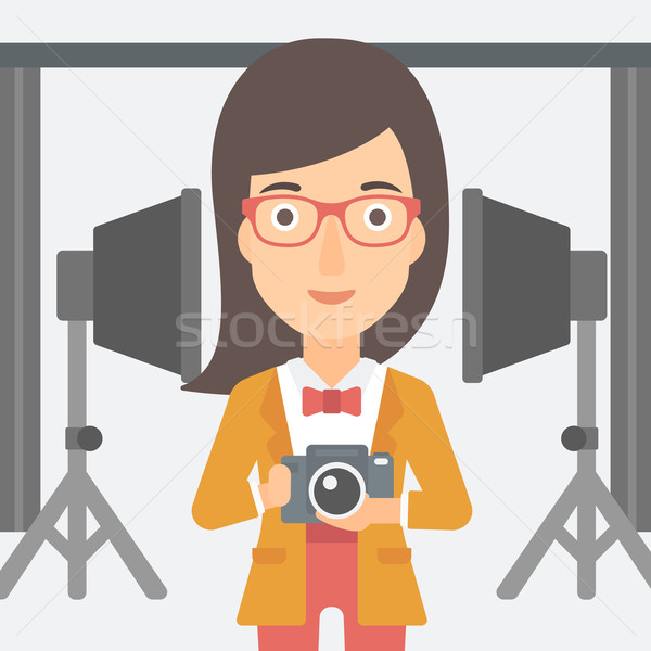 Foto stock: Sonriendo · fotógrafo · cámara · mujer · foto