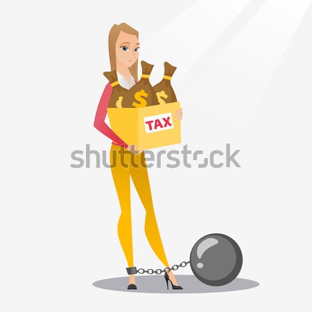 Chained woman with bags full of taxes. Stock photo © RAStudio