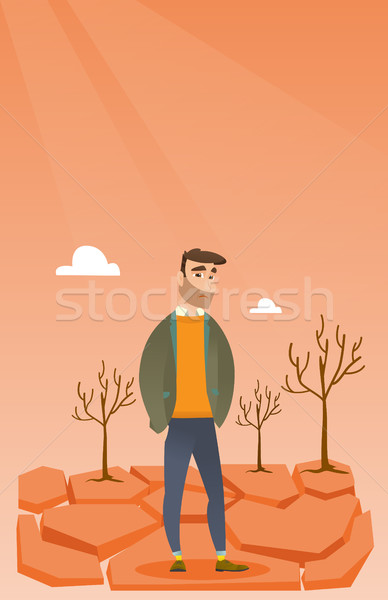 Stock photo: Sad man in the desert vector illustration.