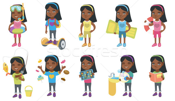 Little african girl vector illustrations set. Stock photo © RAStudio