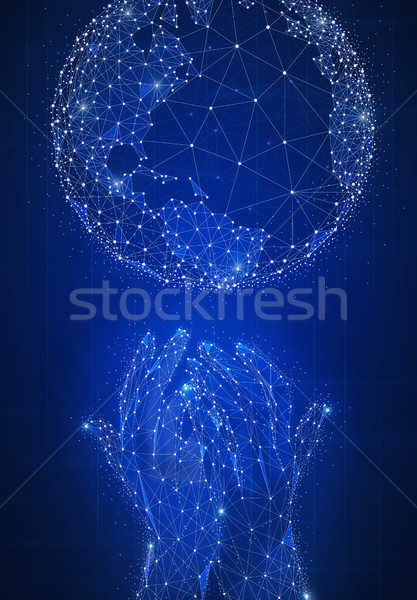 Stock photo: Blockchain technology futuristic hud banner with globe.