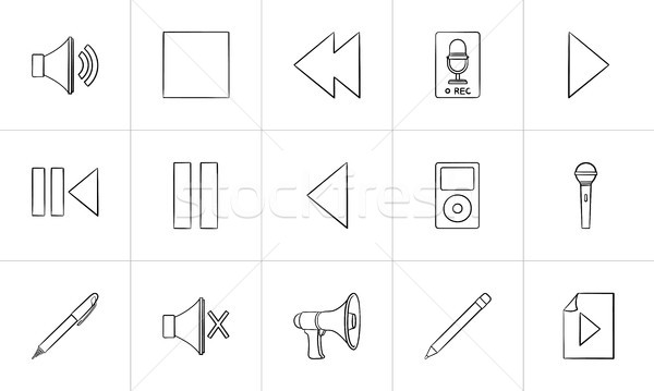 Media hand drawn sketch icon set. Stock photo © RAStudio