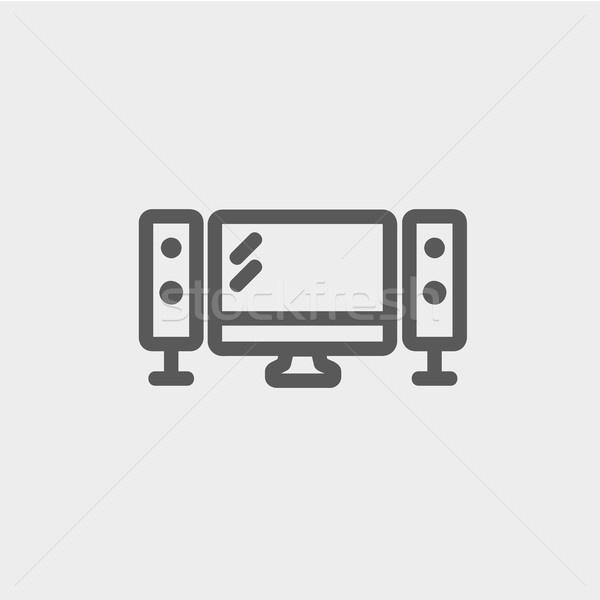 Płaski ekran telewizji głośniki cienki line ikona Zdjęcia stock © RAStudio