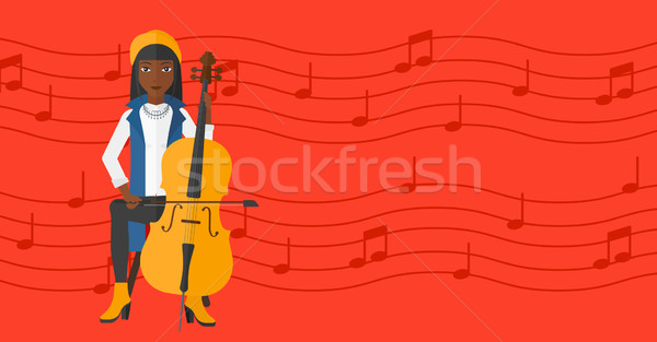 Kobieta gry wiolonczela czerwony muzyki zauważa wektora Zdjęcia stock © RAStudio