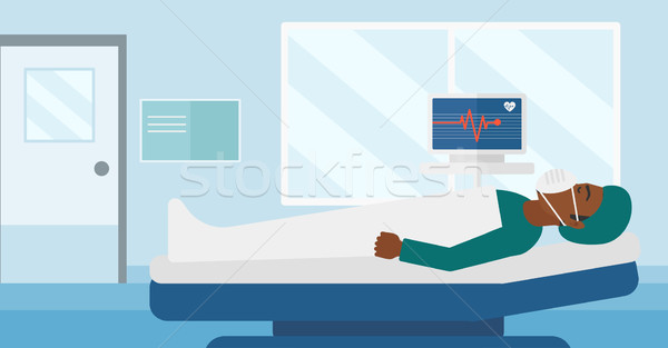 Stockfoto: Patiënt · hart · monitor · man · zuurstofmasker