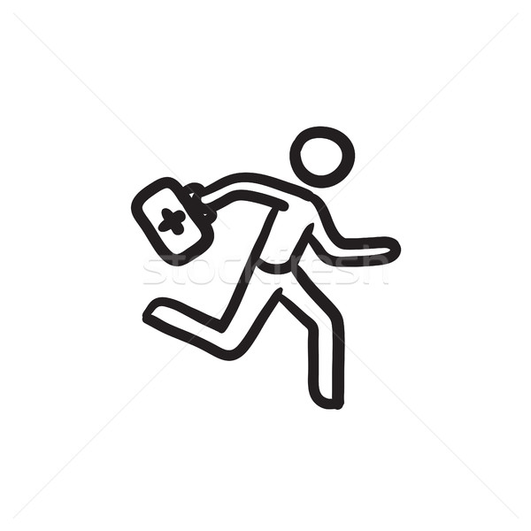 Stock photo: Paramedic running with first aid kit sketch icon.
