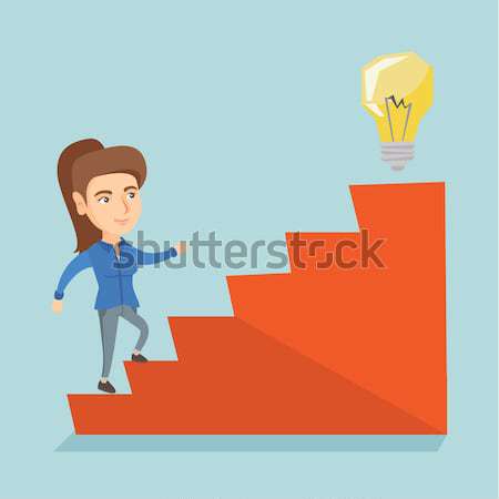 Business woman walking upstairs to the idea bulb. Stock photo © RAStudio