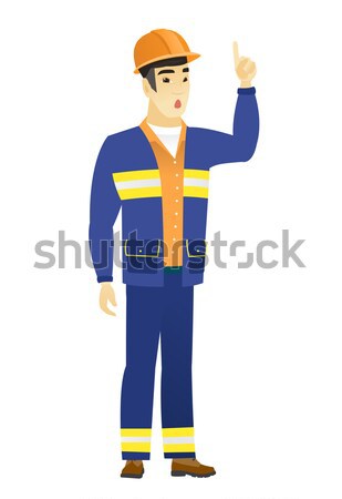 Stock photo: Builder standing with raised arms up.