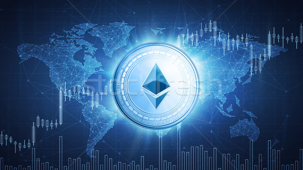 Ethereum coin on hud background with bull stock chart. Stock photo © RAStudio