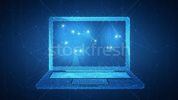 Polygon laptop on blockchain hud banner. Stock photo © RAStudio