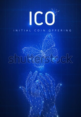 ICO initial coin offering hud banner with hands and butterfly Stock photo © RAStudio