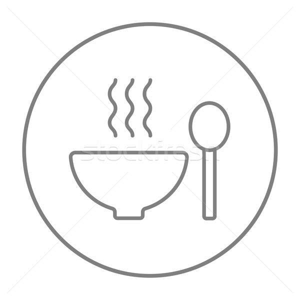 Bowl of hot soup with spoon line icon. Stock photo © RAStudio