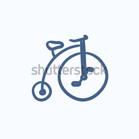 Stock photo: Old bicycle with big wheel line icon.
