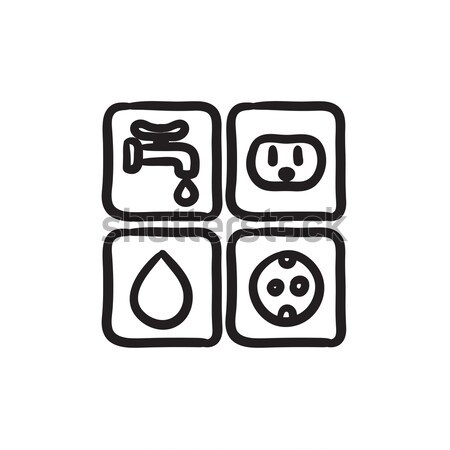Utilities signs electricity and water sketch icon. Stock photo © RAStudio