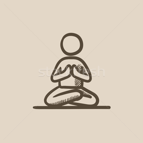 Man meditating in lotus pose A man meditating in lotus pose on the beach  hand drawn vector sketch illustration old paper  CanStock