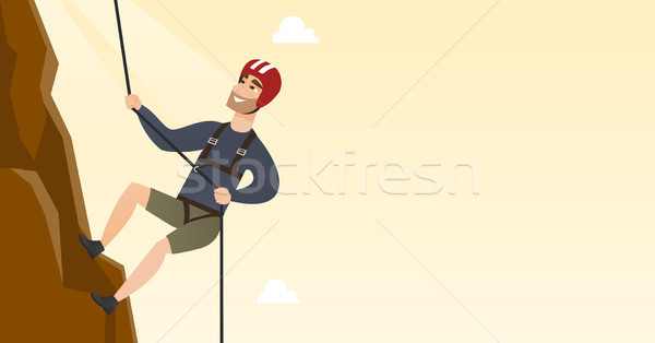 Jungen Mann Klettern Berg Seil Stock foto © RAStudio