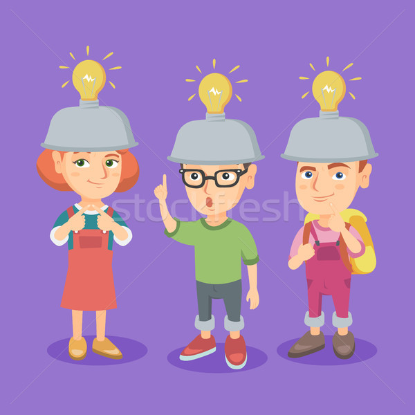 Group of caucasian children with idea light bulbs. Stock photo © RAStudio