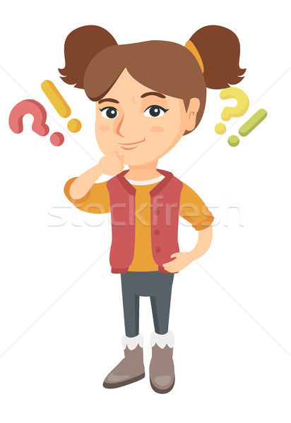 Girl standing under question and exclamation mark Stock photo © RAStudio