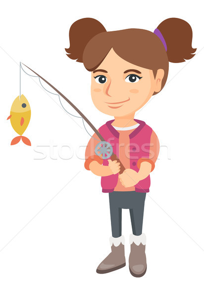 Kislány tart horgászbot hal kampó kaukázusi Stock fotó © RAStudio