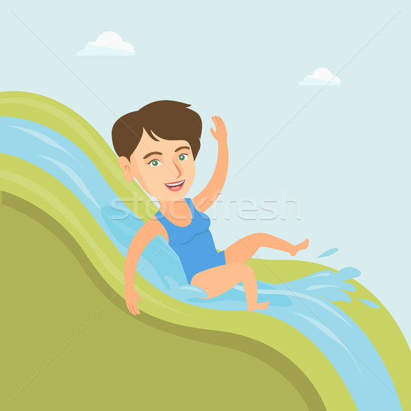 Young caucasian woman riding down a waterslide. Stock photo © RAStudio