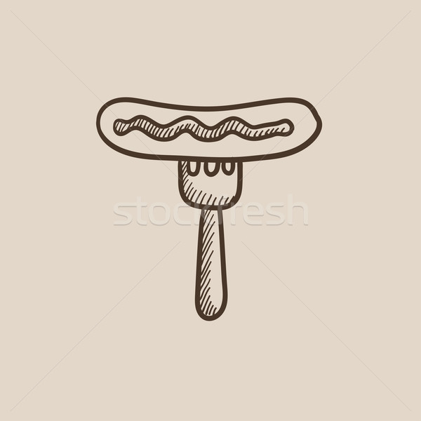 Stock photo: Sausage on fork sketch icon.