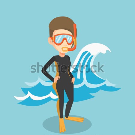 Young scuba diver vector illustration. Stock photo © RAStudio