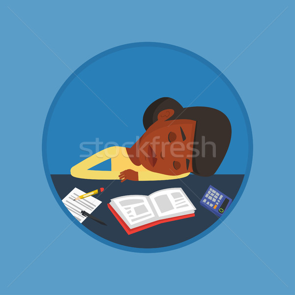 Female student sleeping at the desk with book. Stock photo © RAStudio