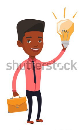 Stockfoto: Student · wijzend · gloeilamp · vinger · omhoog · idee