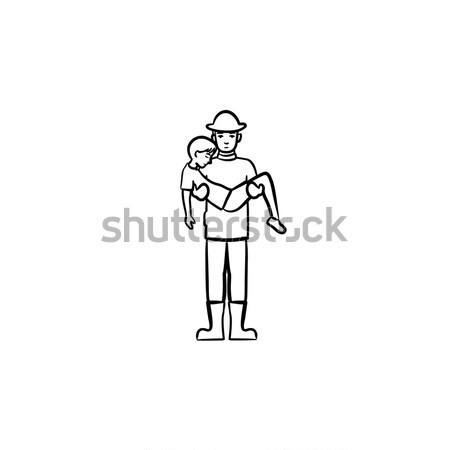 Strong fireman rescuing a person sketch icon. Stock photo © RAStudio