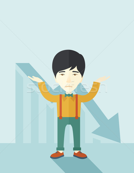 Guy raising his arms with arrow down graph. Stock photo © RAStudio