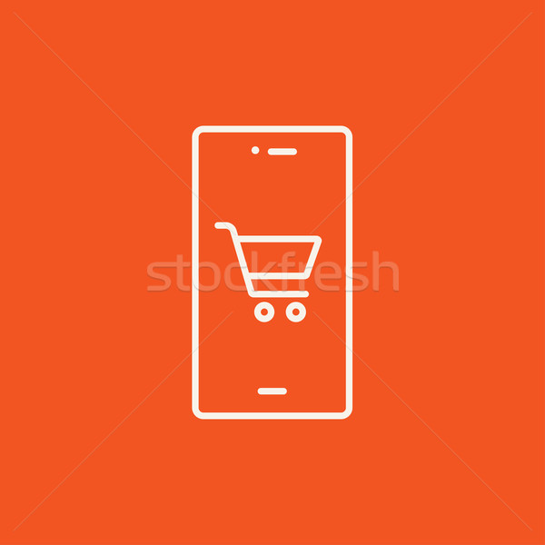 Foto stock: Compras · on-line · linha · ícone · telefone · móvel · carrinho · de · compras · tela