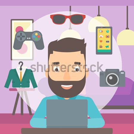 Férfi vásárlás online laptopot használ hipszter szakáll Stock fotó © RAStudio