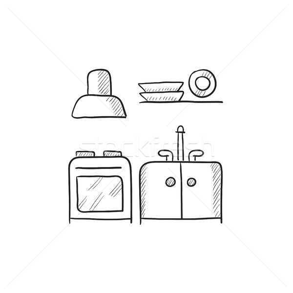 Kitchen interior sketch icon. Stock photo © RAStudio