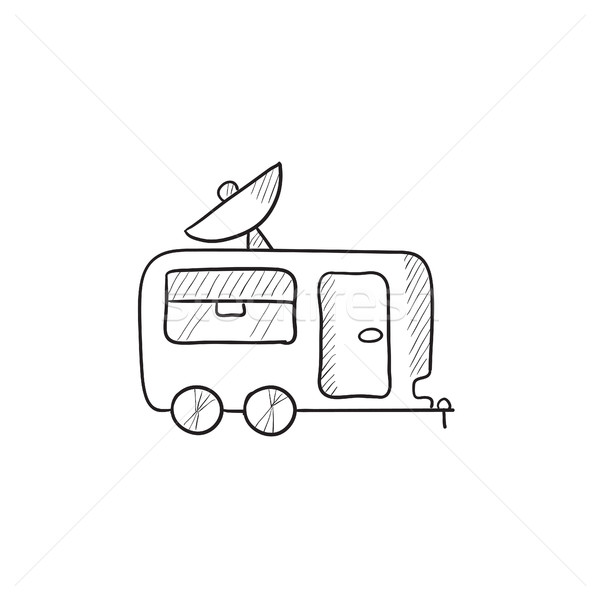 Caravan with satellite dish sketch icon. Stock photo © RAStudio
