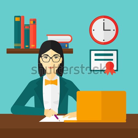 Woman using three D pen vector illustration. Stock photo © RAStudio