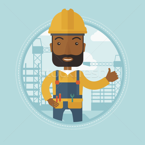Сток-фото: строителя · большой · палец · руки · вверх · строительная · площадка · улыбаясь · шлема