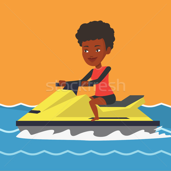 Africano mulher treinamento jet ski mar alegre Foto stock © RAStudio