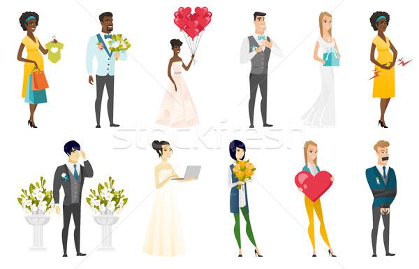 Bride and groom vector illustrations set. Stock photo © RAStudio