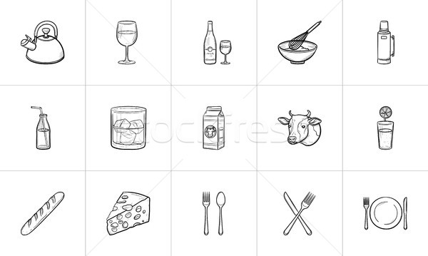étel ital kézzel rajzolt rajz ikon gyűjtemény skicc Stock fotó © RAStudio