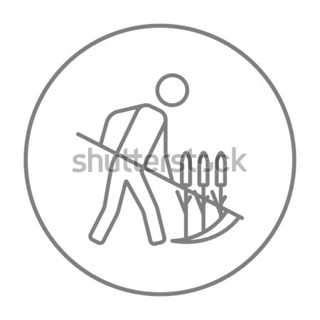 Man mowing grass with scythe line icon. Stock photo © RAStudio