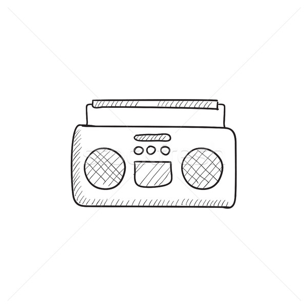 ストックフォト: ラジオ · カセット · プレーヤー · スケッチ · アイコン · ベクトル
