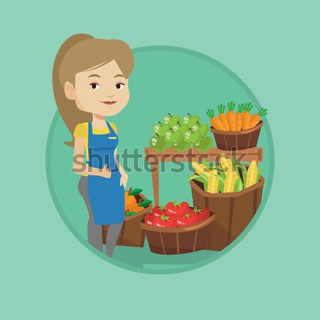 Supermarkt werknemer vak vol appels Stockfoto © RAStudio