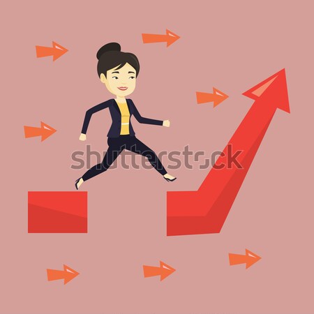 Business woman jumping over gap on arrow going up. Stock photo © RAStudio