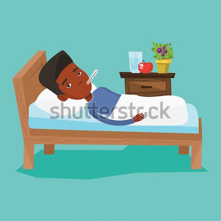 Sick man with thermometer laying in bed. Stock photo © RAStudio