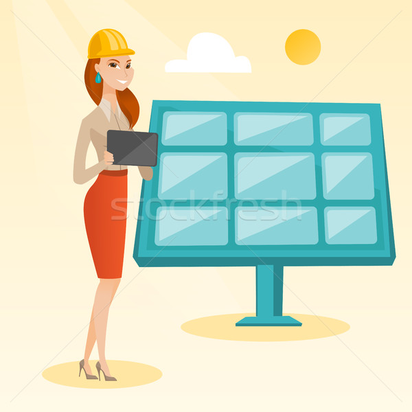 Kobiet pracownika energia słoneczna roślin inżynier pracy Zdjęcia stock © RAStudio